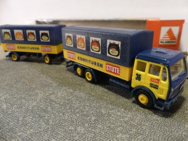 1/87 Herpa Albedo MB NG STUTE KONFITÜREN Pritschen Hängerzug #197