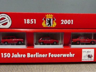 1/87 Brekina 150 Jahre Berliner Feuerwehr Set VW 1500-VW Golf I-MB 200/8  90736