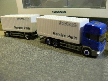 1/87 Herpa Scania 144 Genuine Parts Cargobox Hängerzug 187244