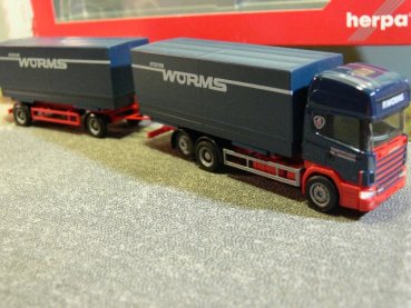 1/87 Herpa Scania 124 Worms Spedition Wechselpritsche Hängerzug 149778