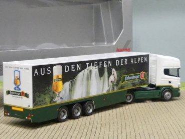 Preview: 1/87 Herpa Scania 144L Fohrenburger Bier Jumbo-Koffer-Sattelzug