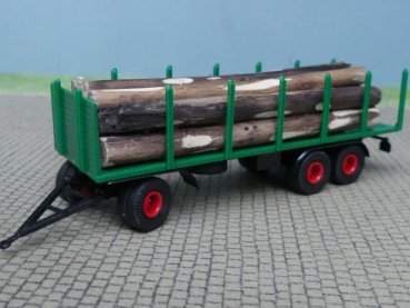 1/87 Brekina 3achs Rungenanhänger grün mit Baumstämmen