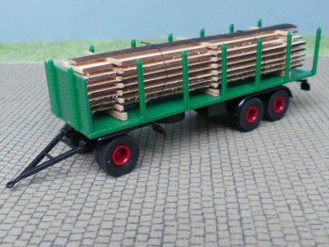 1/87 Brekina 3achs Rungenanhänger grün mit Schnittholz lang
