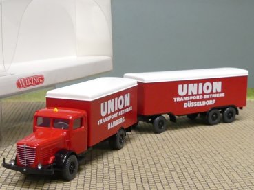 1/87 Wiking Büssing 8000 Union Transport Koffer-Hängerzug 886 04