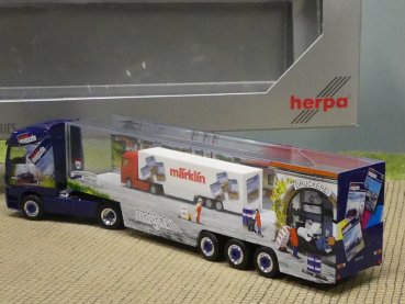Preview: 1/87 Herpa MB Actros Märklin Magazin mit N-Modell 2003 Koffer-Sattelzug