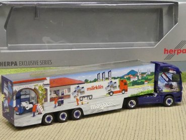 Preview: 1/87 Herpa MB Actros Märklin Magazin mit N-Modell 2003 Koffer-Sattelzug