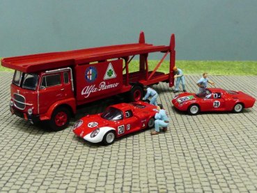 1/87 Brekina Fiat Renntransporter Alfa mit 2 PKW + 4 Figuren 58477 SONDERPREIS
