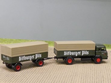 1/87 Brekina Magirus Pluto Bitburger Pils Planen-Hängerzug