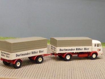 1/87 Brekina Magirus Pluto Dortmunder Ritter Bier Planen-Hängerzug