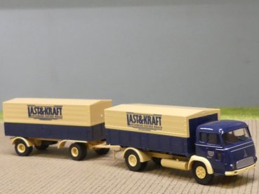 1/87 Brekina Magirus Pluto Last & Kraft Planen-Hängerzug