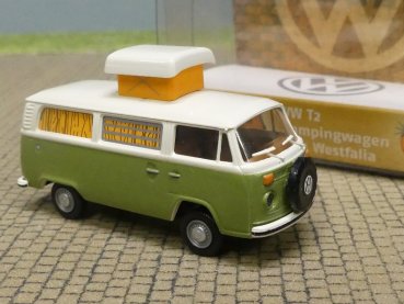 1/87 Brekina VW T2 Camper Hubdach offen weiß/grün 33103