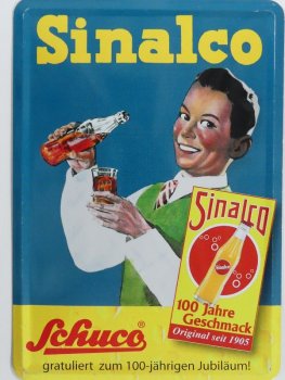 Blechschild Sinalco Schuco gratuliert zum 100-jährigen Jubiläum 10 x 14 cm