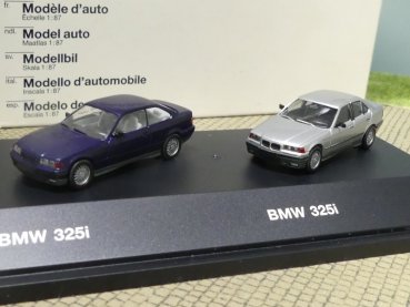 1/87 Herpa Set in PC Box BMW 325i Coupe dunkelblau + Limousine silber