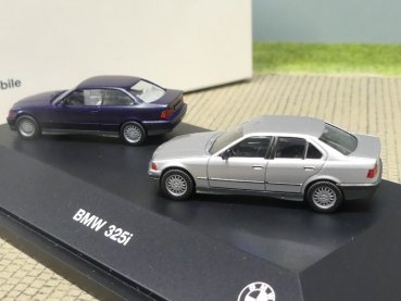 1/87 Herpa Set in PC Box BMW 325i Coupe dunkelblau + Limousine silber