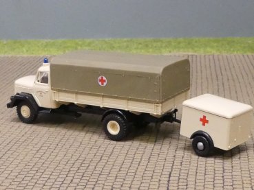 1/87 Brekina Magirus 125 DRK mit Anhänger Plane flach