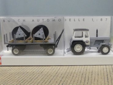 1/87 Busch Traktor Fortschritt ZT 303 mit Anhänger + Kabelrollen 42825