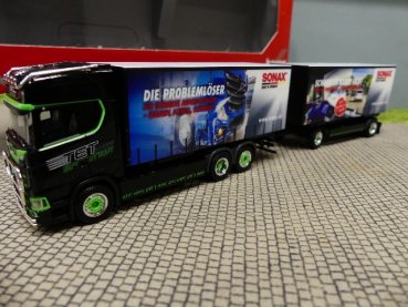 1/87 Herpa Scania CS 20 Wechselgardinenplanen HZ TET Sonax Big Mike 311267