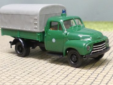 1/87 Brekina Opel Blitz Polizei, grün Pritsche/Plane 3508