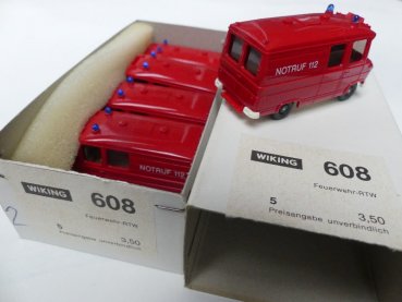 Preview: 1/87 Wiking Händlerpackung MB 608 RTW Feuerwehr 5 Modelle 608