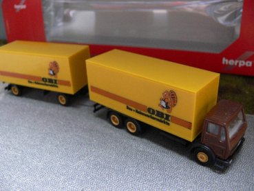 1/87 Herpa MB S 80 OBI Baumarkt Koffer-Hängerzug