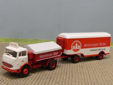 1/87 Brekina MB 328 Henninger Bier Zugmaschine + Koffer-Anhänger