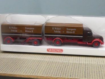 1/87 Wiking Magirus S7500 Weber Transporte Planen-Hängerzug 855 02