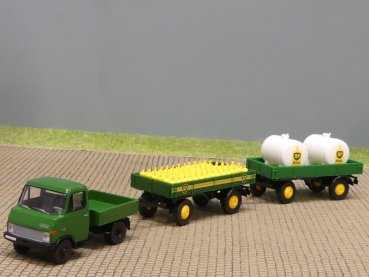 1/87 Brekina Hanomag Enser BP mit 2 Anhängern und Beladung