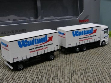 1/87 Herpa MAN TGX XXL Wattaul Wechsel Schiebeplanen Hängerzug 901192