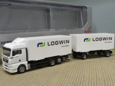 1/87 Herpa MAN TGA Logwin Logistics Wechselkoffer-Hängerzug 297035