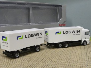 1/87 Herpa MAN TGA Logwin Logistics Wechselkoffer-Hängerzug 297035