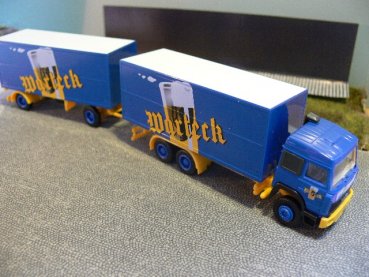 1/87 Herpa Albedo Iveco Warteck Bier Schweiz CH Koffer-Hängerzug