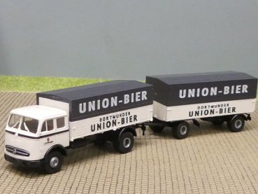 1/87 Brekina MB 334 Dortmunder Union Bier Planen-Hängerzug