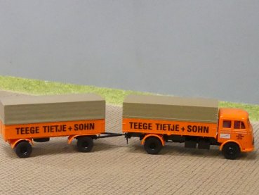 Preview: 1/87 Brekina MB 334 Tegge TIETJE + SOHN Planen-Hängerzug