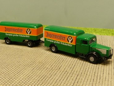 1/87 Brekina Büssing 8000 Jägermeister Sondermodell Reinhardt Hängerzug