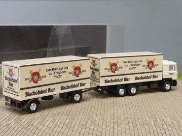 1/87 Albedo MAN F90 großes Fahrerhaus Bischofshof Bier Koffer-Sattelzug