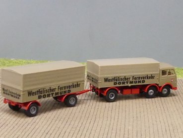 Preview: 1/87 Brekina MB 333 Westfälischer Fernverkehr + Lenkachse Planen-Hängerzug