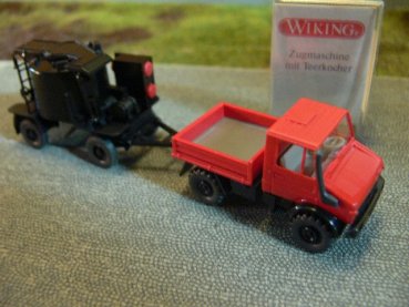 1/87 Wiking Unimog + Gussasphaltkocher rot 405 A