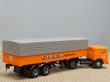 Preview: 1/87 Brekina Büssing LS 11 Speer Frankfurt orange Planen-Sattelzug