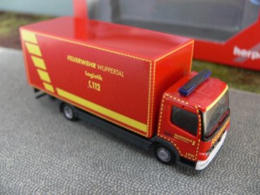 1/87 Herpa MB Atego Fw Wuppertal GW Logistik Koffer-LKW mit Ladebordwand 091435