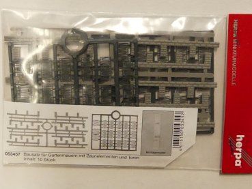 1/87 Herpa Bausatz Gartenmauern + Zaunelementen 10 Stk. + Tore 053457