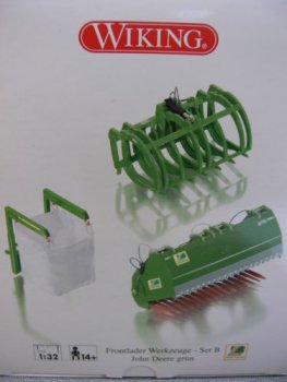 1/32 Wiking Frontlader Werkzeuge Set B John Deere grün 773 82