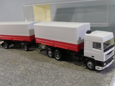 1/87 Herpa DAF 95 weiß rot Wechselpritschen Hängerzug 142441
