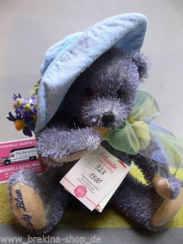 HB 26 Hermann Bamberg Teddy Lady Blue ca.28 cm mit Blumenhut und Schleife