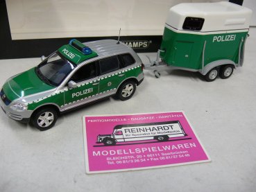 1/43 Minichamps VW Touareg 2002 mit Pferdeanhänger Polizei Dresden 402052090