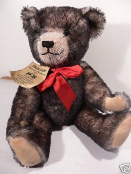PS 17 Mohairbär beige schwarz gewolkt m Schleife ca.31cm Made in Germany