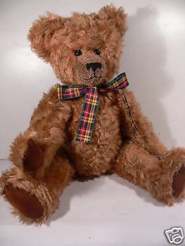 PS 2 Teddy braun mit Schleifchen und Stimme ca. 48 cm Mohair Thüringer Handarbeit