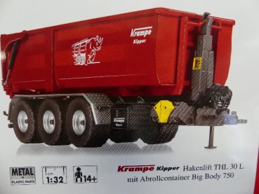 1/32 Wiking Krampe Hakenlift THL 30 L mit Abrollcontainer Big Body 750 0778 26
