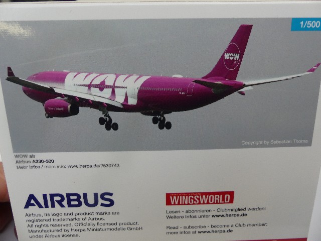 Modellspielwaren Reinhardt 1 500 Herpa Airbus A330 300 Wow Air 530743