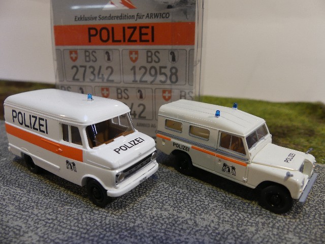 Land Rover 99292 1/87 Brekina Set Polizei Basel Schweiz CH Opel Blitz