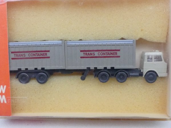 1/160 N Spur Wiking Henschel 2 x 20ft open Top Trans Container beige Container-Sattelzug N51